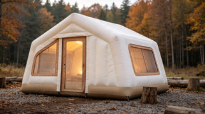Waterproof Wood-Trimmed Inflatable Air Tent with LED Light for Outdoor Camping and Events