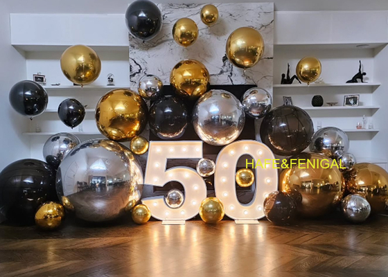 Metall-Ballon-Set: Silber, Gold & Schwarz, doppelt dickes PVC mit goldener Spiegeloberfläche