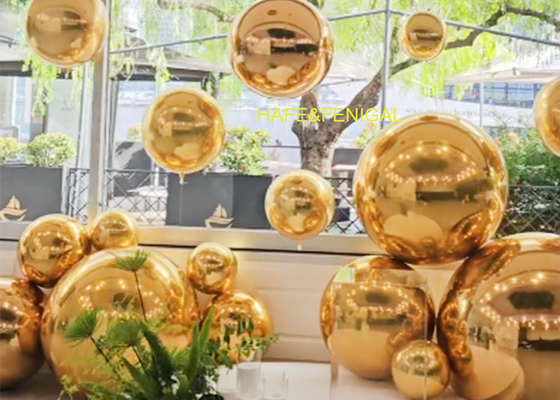 1m 2m riesige reflektierende goldene PVC-Spiegelballons als Innen- oder Außenkunstinstallationen
