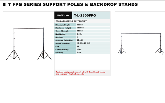 TL-FPG-Serie professionelles Hintergrundstützsystem mit hochwertiger Stahlkonstruktion, 80 kg Tragfähigkeit und universeller 22 mm-Oberplattform