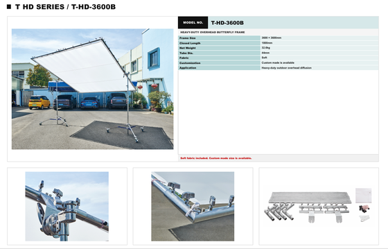 HAFE T HD-Serie Oberkopf-Schmetterlingsrahmen-System mit 2400 × 2400 mm und 3600 × 3600 mm schweren Diffusionsrahmen