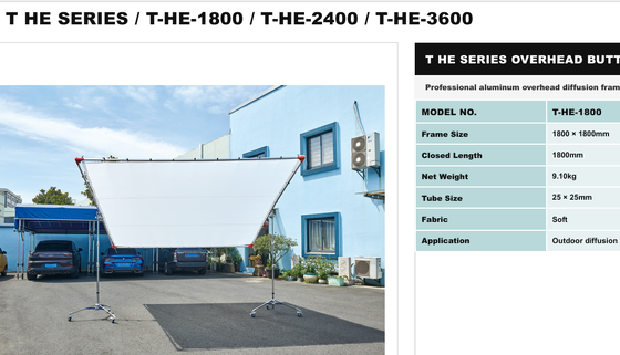 Professional Overhead Butterfly Frame with Aluminum Construction and Soft Fabric for 3600 × 3600mm Diffusion
